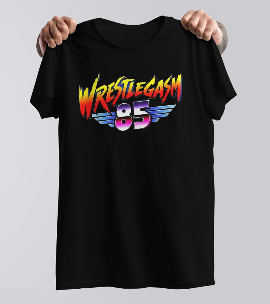 Barrett Pfeiffer Wrestlegasm 85 Retro Style Font Winged T-Shirt