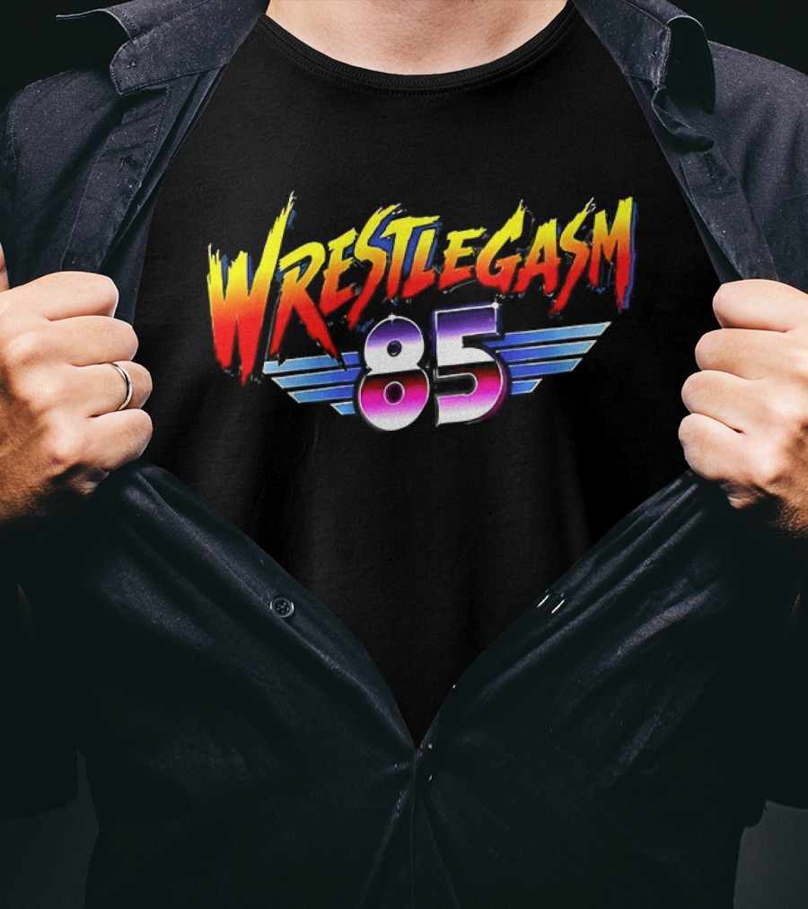 Barrett Pfeiffer Wrestlegasm 85 Retro Style Font Winged T-Shirt