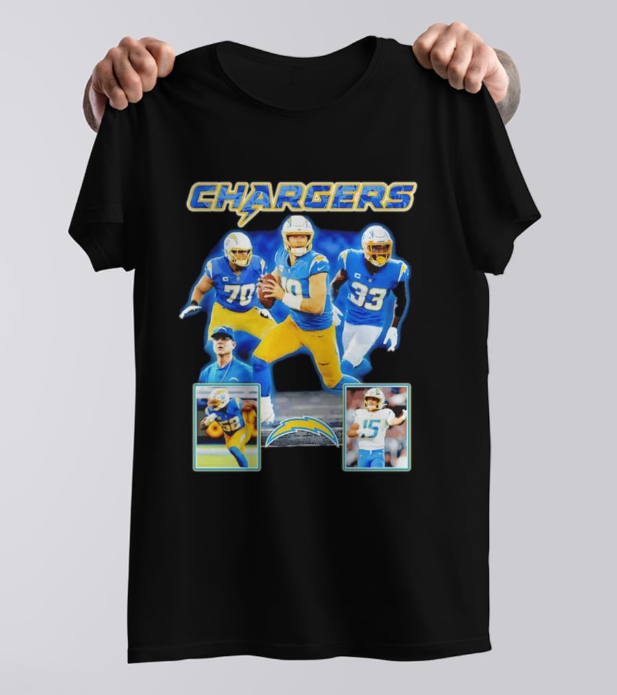 Los Angeles Chargers Players Collage Featuring Quarterback Wide Receiver And Running Back T-Shirt