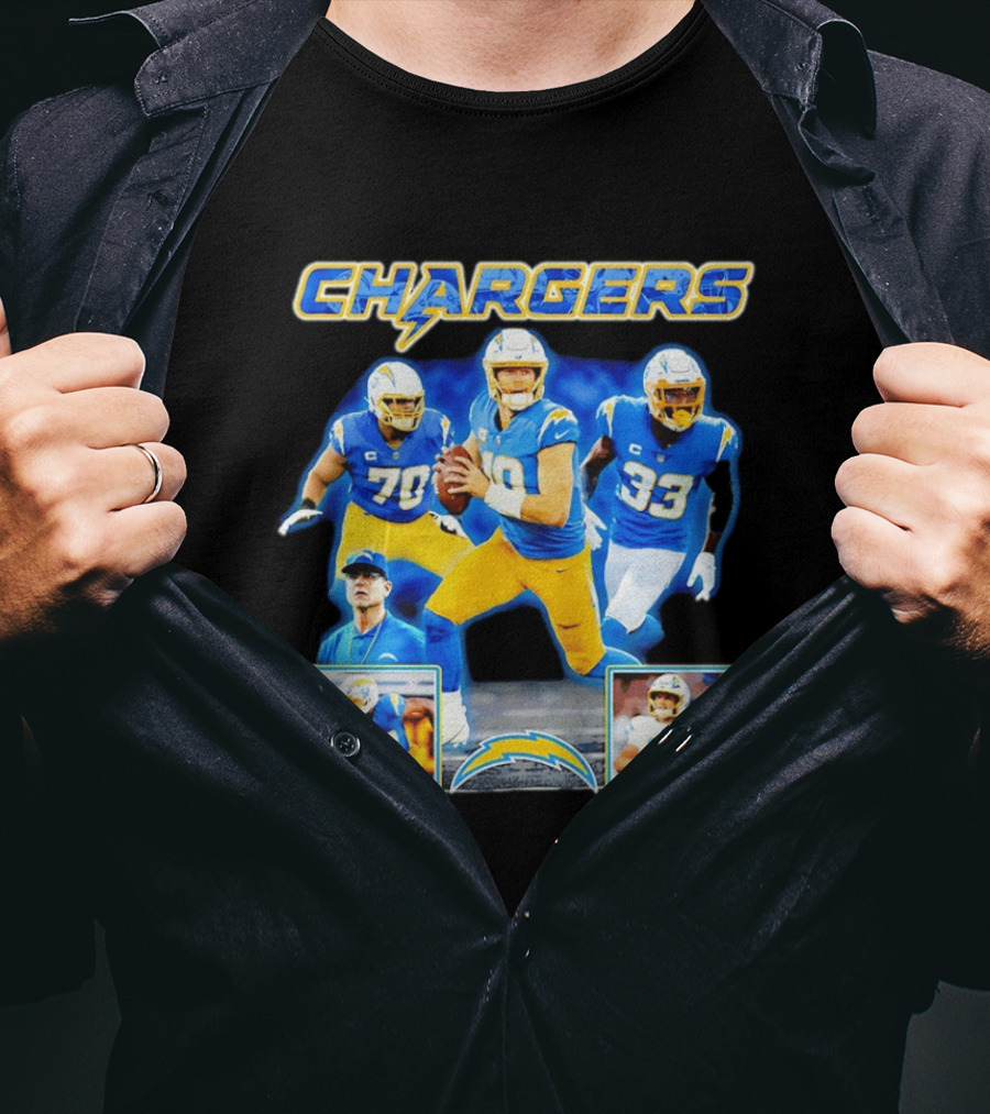 Los Angeles Chargers Players Collage Featuring Quarterback Wide Receiver And Running Back T-Shirt