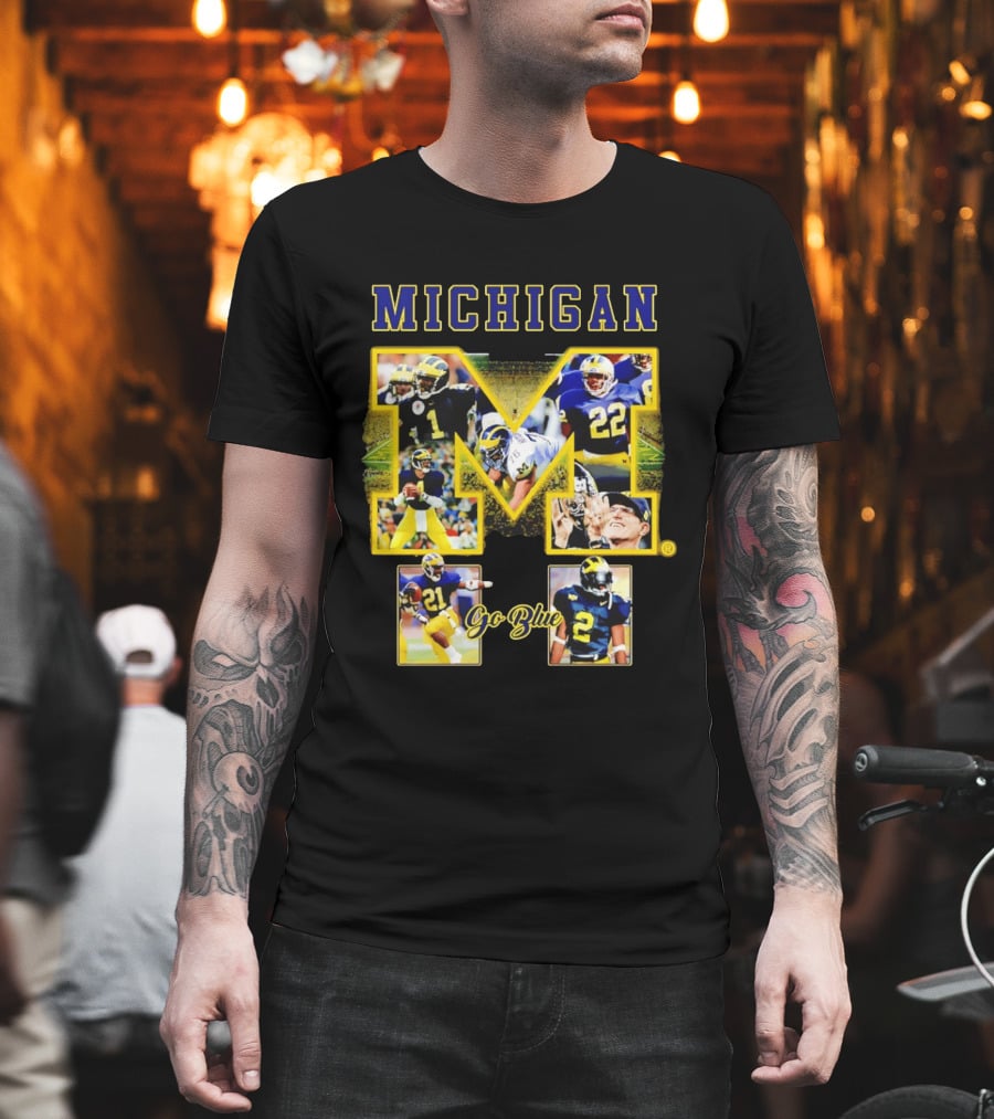 Michigan Wolverines Go Blue Football Iconic Collage T-Shirt