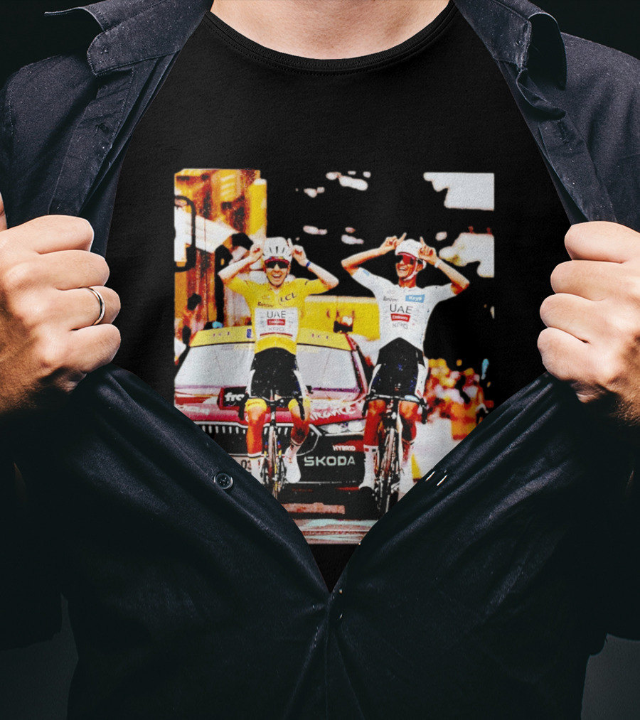 Tadej Pogačar Isaac Del Toro UAE Team Emirates Cycling Skoda Tour Celebratory Finish T-Shirt