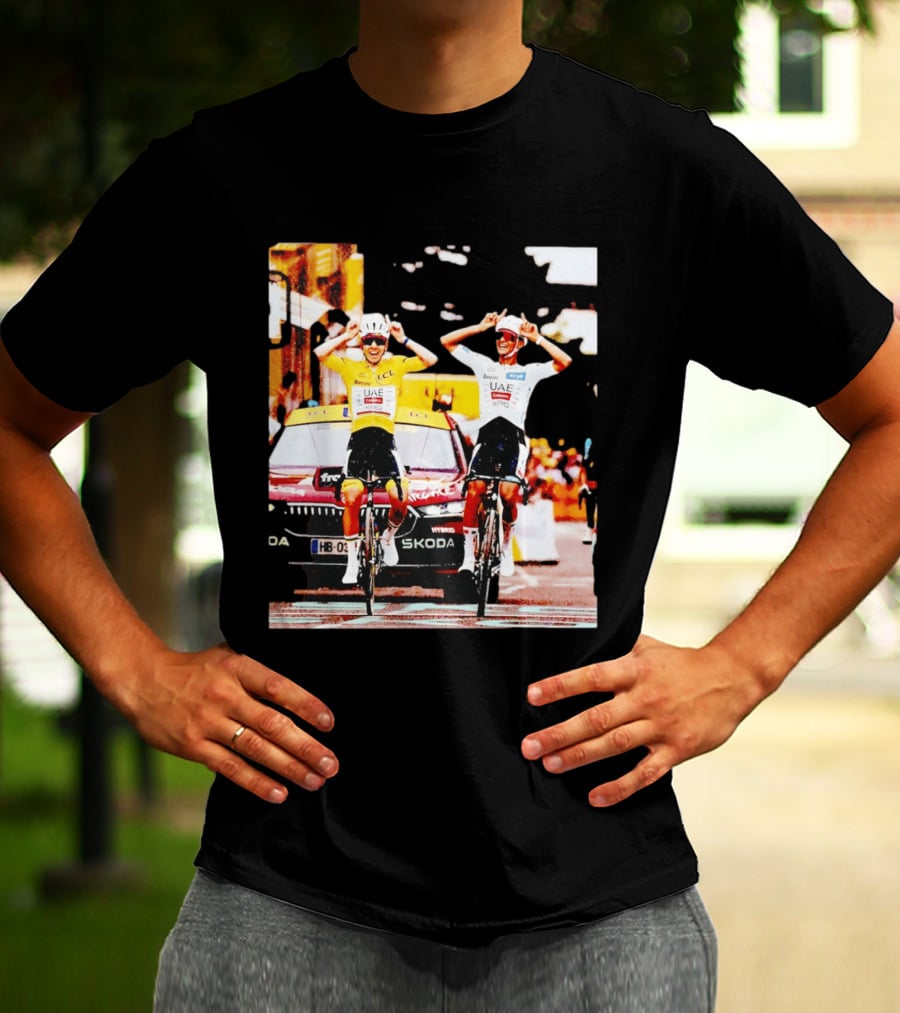 Tadej Pogačar Isaac Del Toro UAE Team Emirates Cycling Skoda Tour Celebratory Finish T-Shirt
