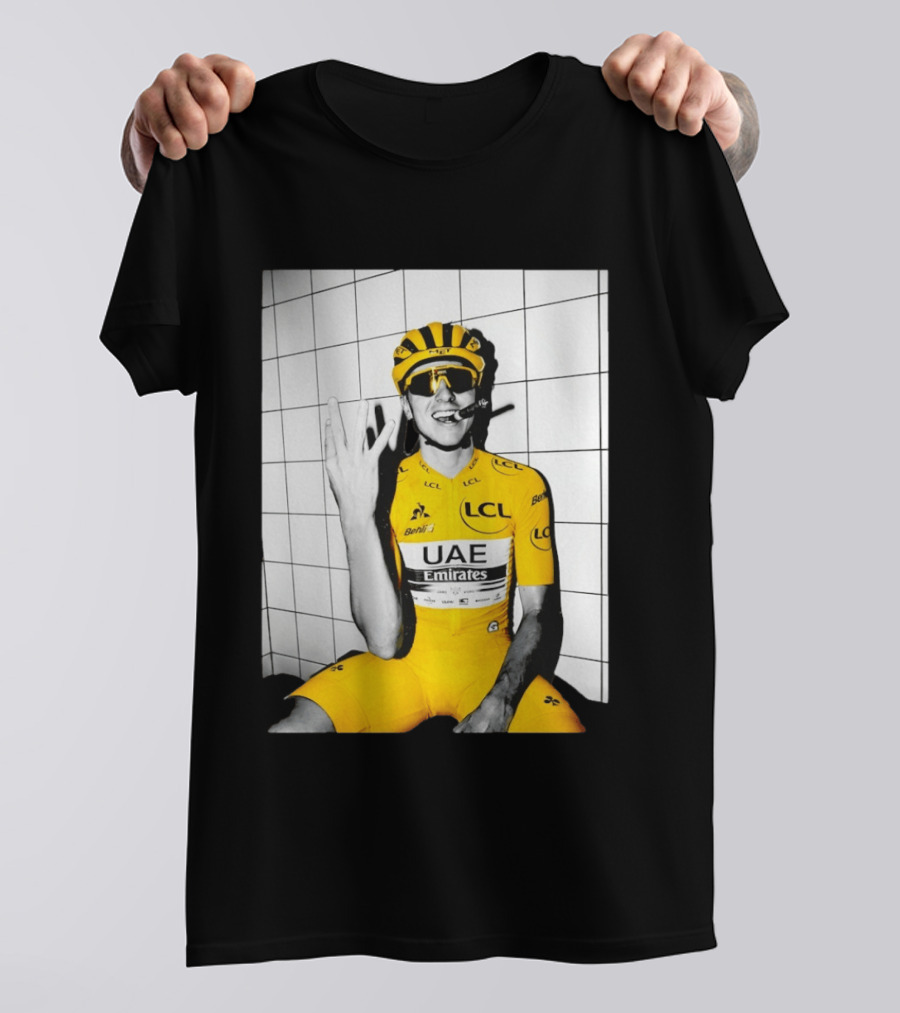 Tadej Pogačar UAE Emirates LCL Yellow Jersey Cycling Champion T-Shirt