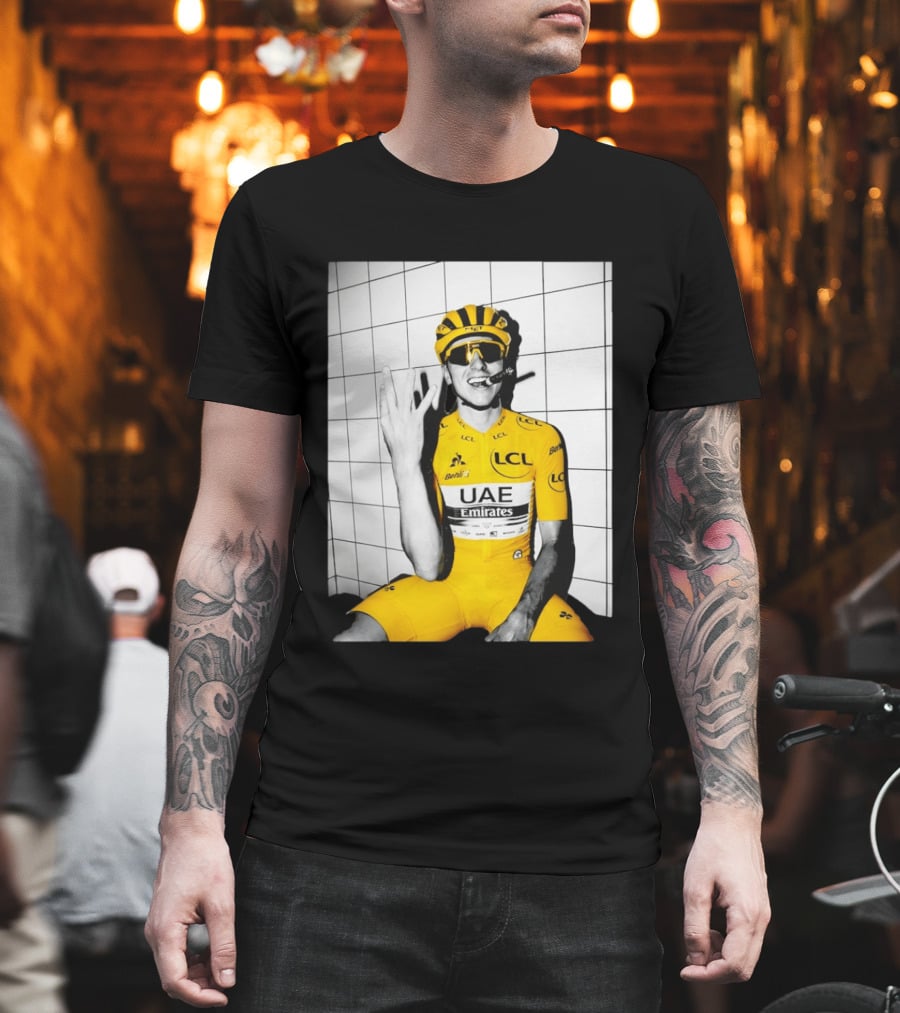 Tadej Pogačar UAE Emirates LCL Yellow Jersey Cycling Champion T-Shirt