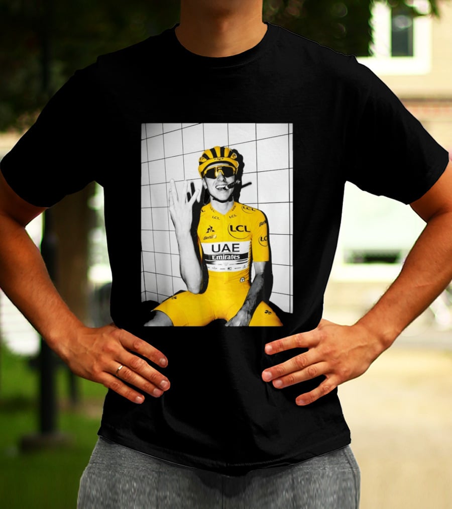 Tadej Pogačar UAE Emirates LCL Yellow Jersey Cycling Champion T-Shirt