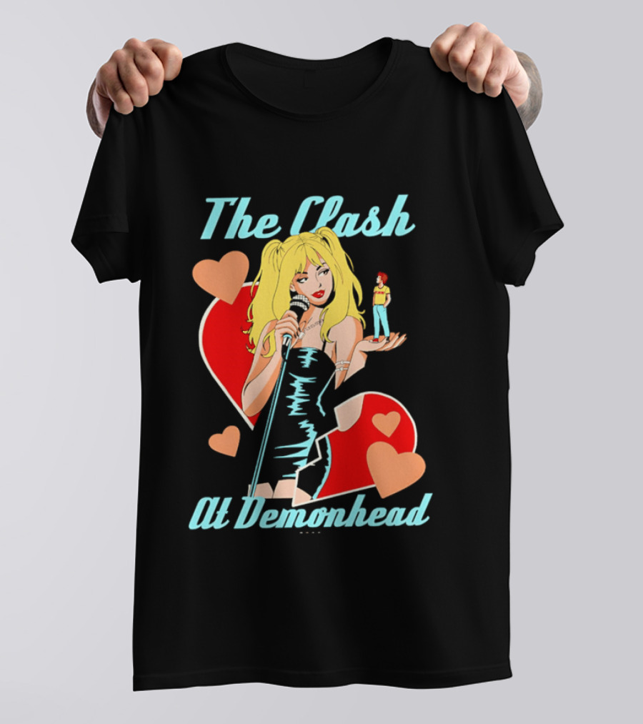 The Clash At Demonhead Heart And Singer With Microphone And Red Haired Figure T-Shirt