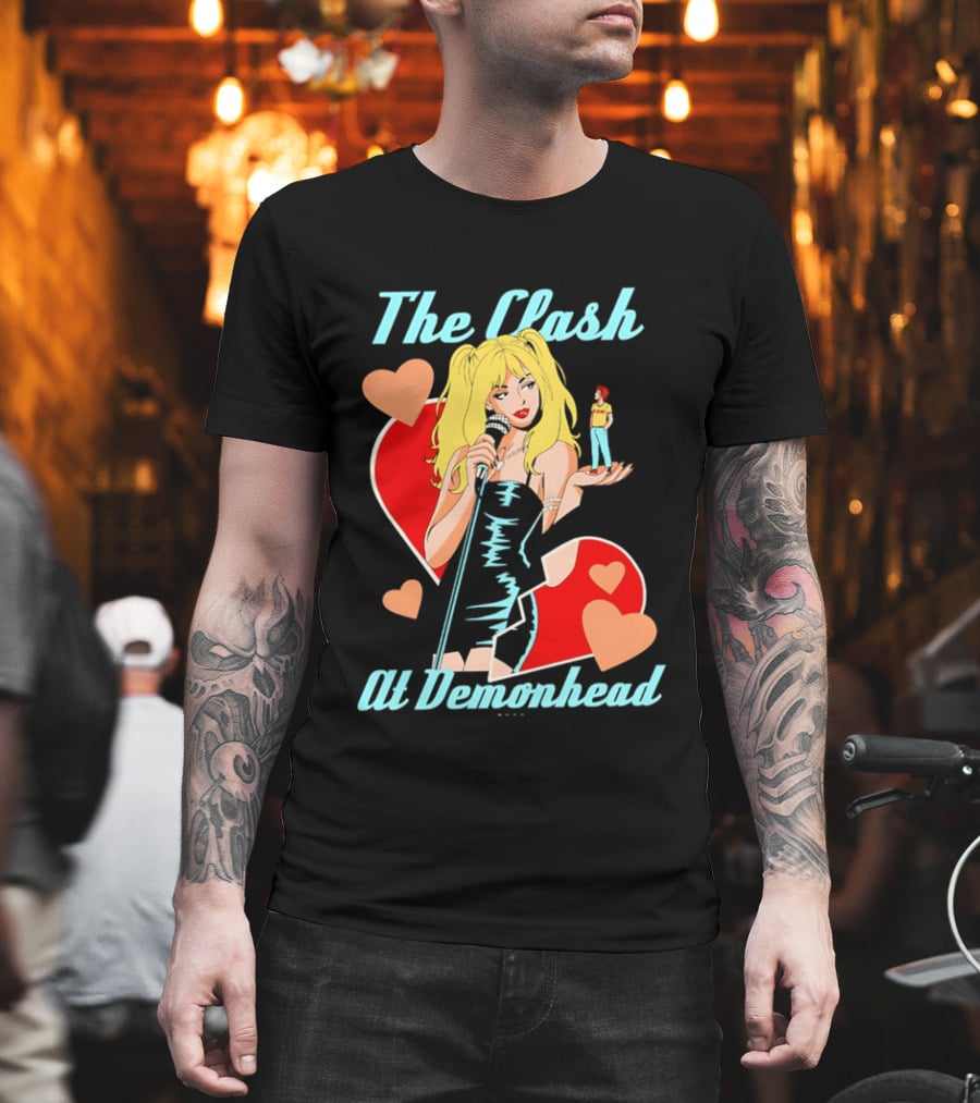 The Clash At Demonhead Heart And Singer With Microphone And Red Haired Figure T-Shirt