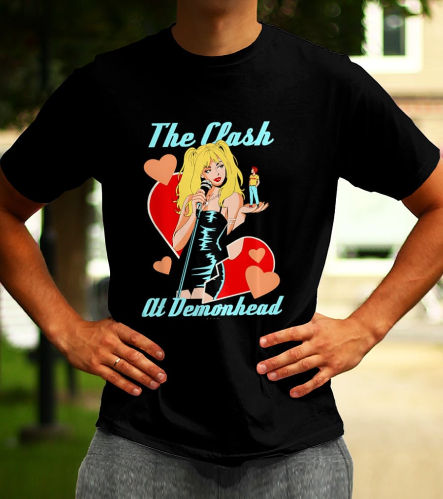 The Clash At Demonhead Heart And Singer With Microphone And Red Haired Figure T-Shirt