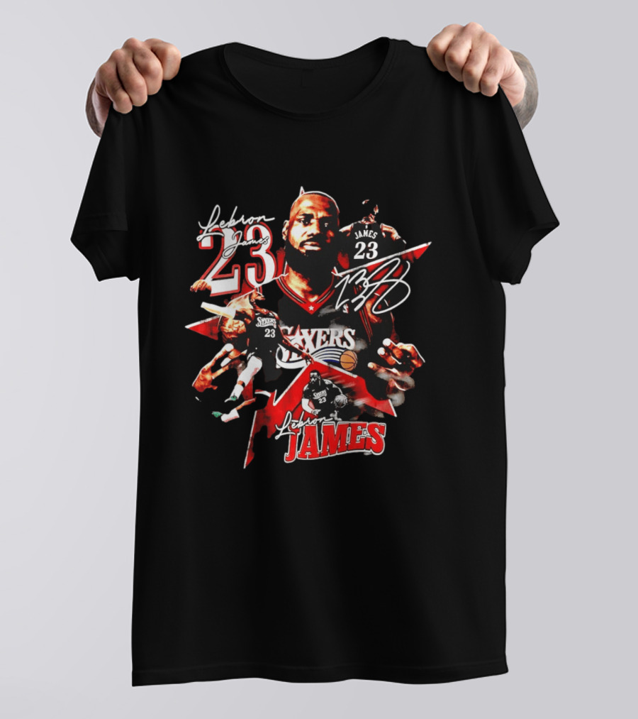 Philadelphia 76ers LeBron James 23 Collage Basketball Fan Gear T-Shirt