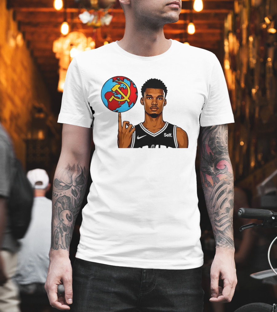 Victor Wembanyama Spinning Basketball With Communist Sickle Globe And Nike Self Jersey T-Shirt