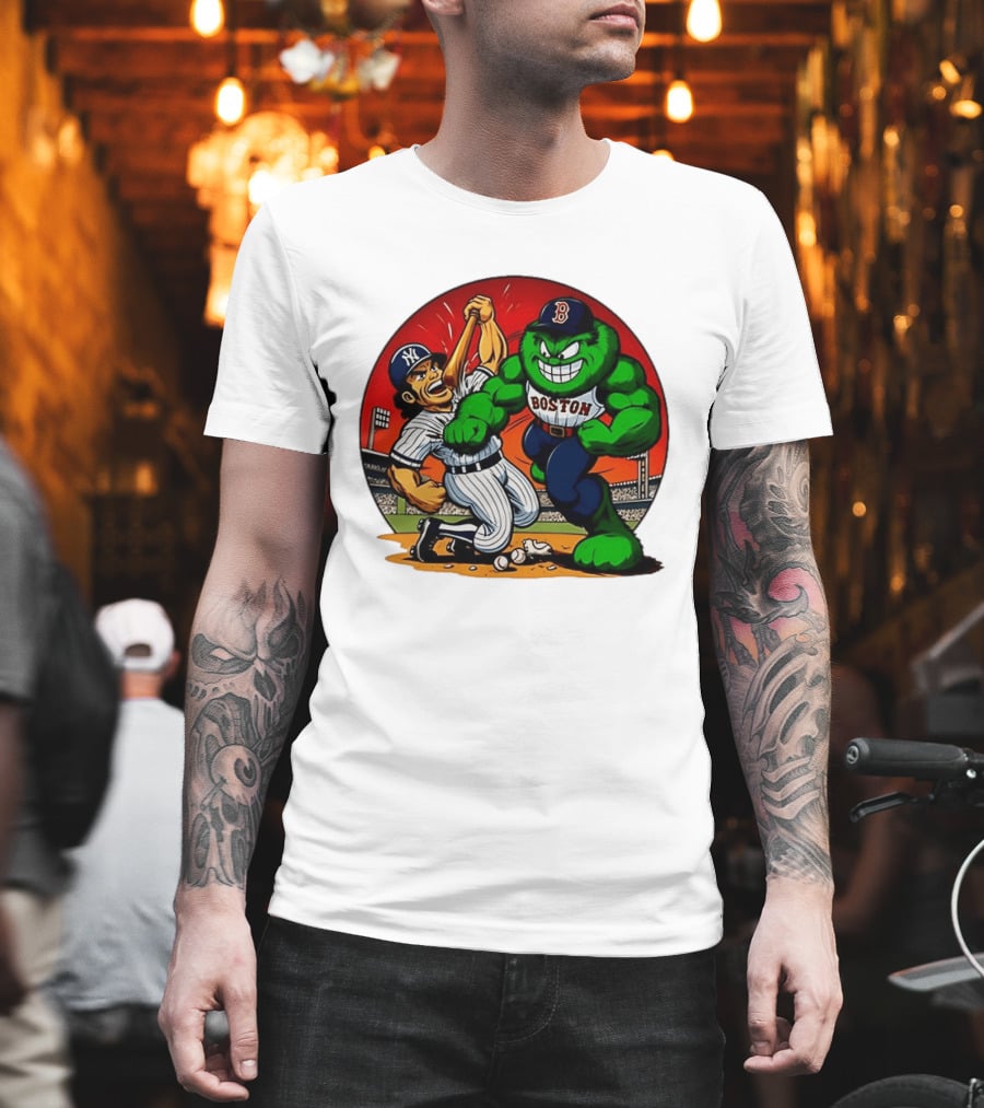 Boston Red Sox Vs New York Yankees Rivalry Cartoon Monsters Showdown T-Shirt