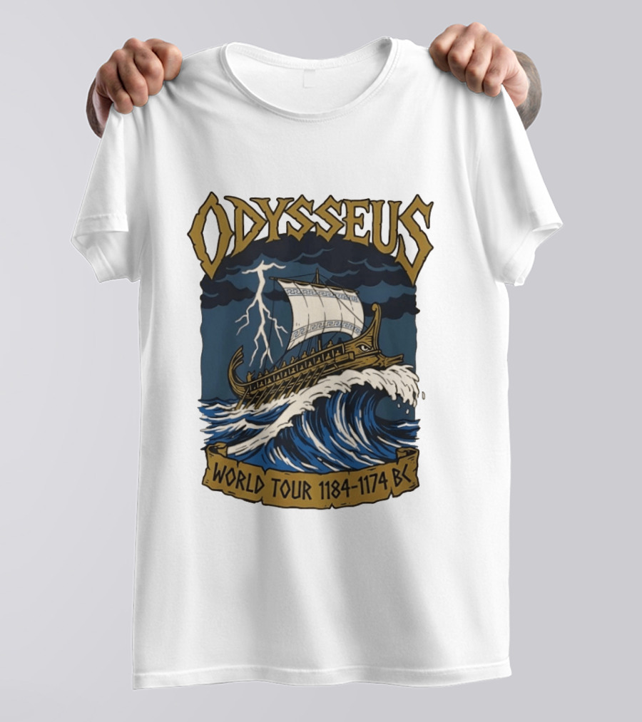 Odysseus World Tour 1184 1174 BC Viking Ship Adventure Wave Breaking Stormy Sea T-Shirt