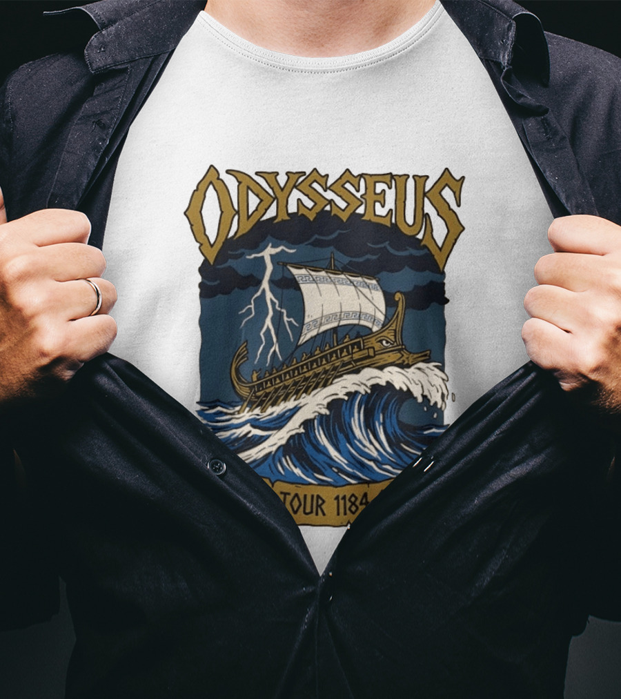 Odysseus World Tour 1184 1174 BC Viking Ship Adventure Wave Breaking Stormy Sea T-Shirt
