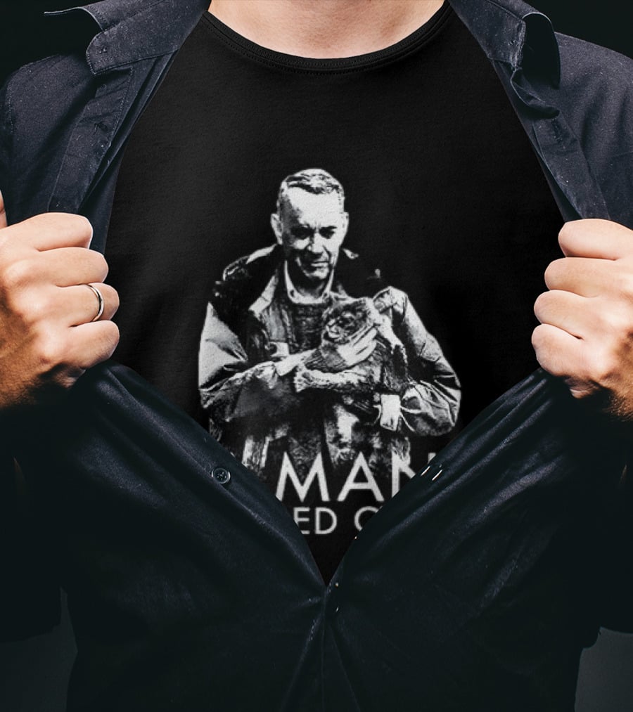 A Man Called Otto Holding Cat In Black And White T-Shirt