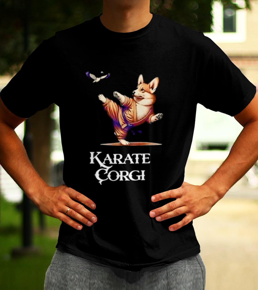 Karate Corgi Flying Crane Martial Arts Animal T-Shirt