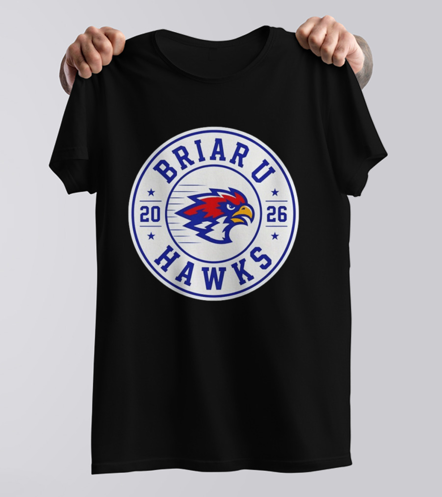 Briar U Hawks 2026 Circle Emblem Red Blue Hawk T-Shirt