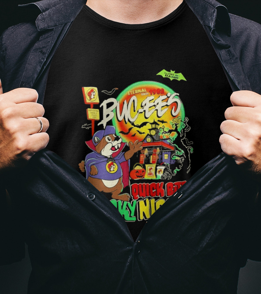 Buc Ee's Eternal Since 1982 Quick Bites Spooky Nights Halloween Glow In The Dark T-Shirt
