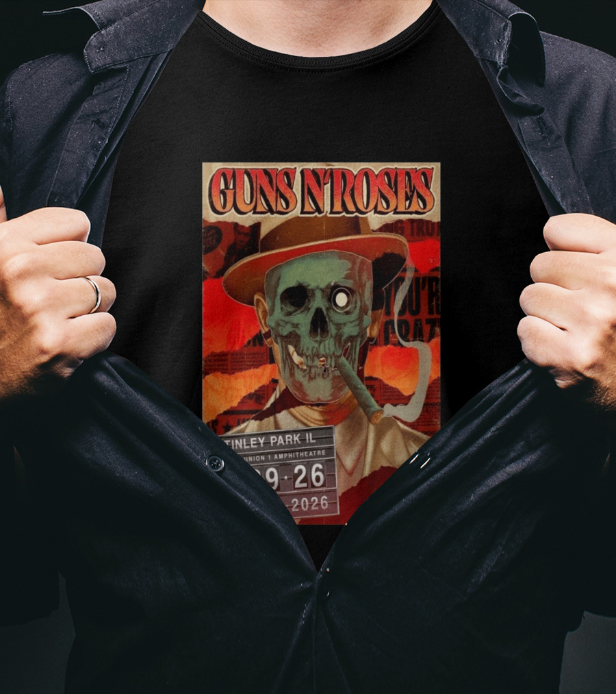 Guns N Roses 07.29.2026 Tinley Park Skull Concert Credit Union Amphitheatre T-Shirt