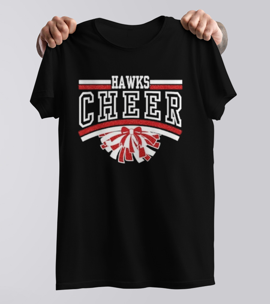 Hutchinson Hawks Cheer Maroon Glitter Bow Pom Pom T-Shirt
