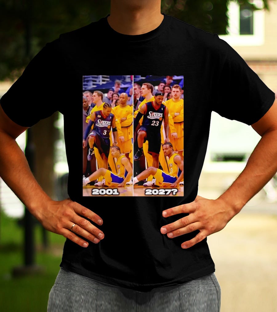 2001 2027 Iverson LeBron Sixers Lakers Step Over Comparison T-Shirt