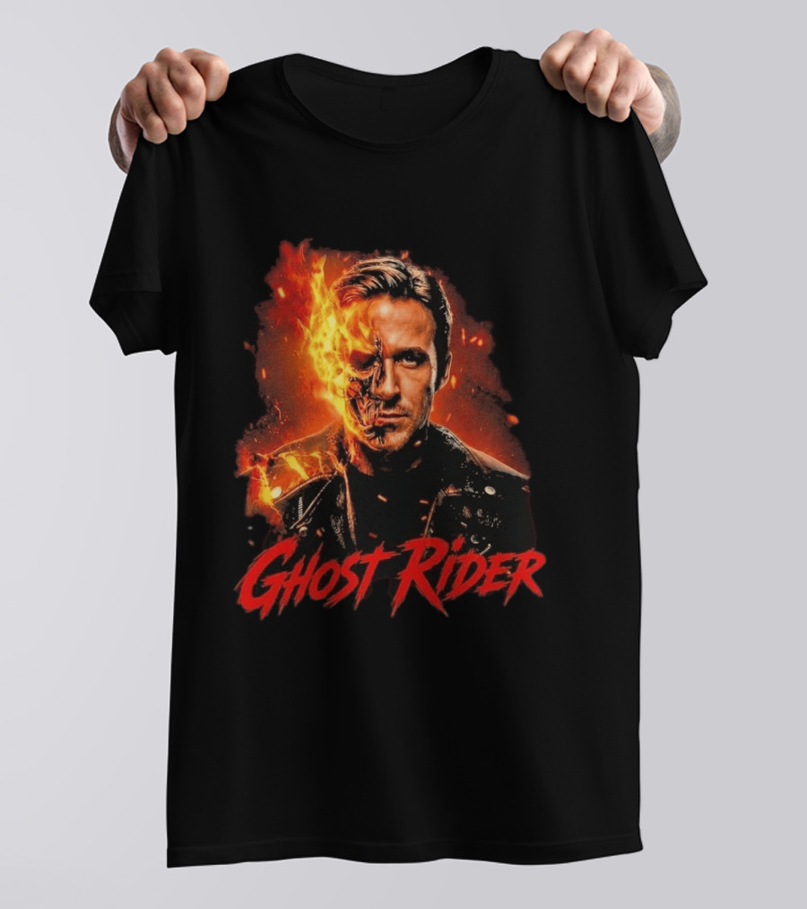 Ryan Gosling Ghost Rider Fiery Half Face Marvel T-Shirt