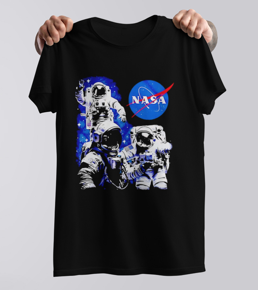 NASA Space Exploration Three Astronauts Floating In Deep Space T-Shirt