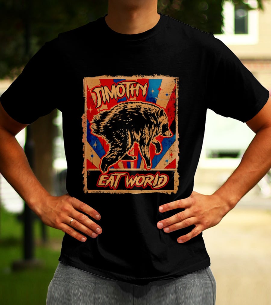 Timothy Raccoon Eat World Retro Starburst T-Shirt