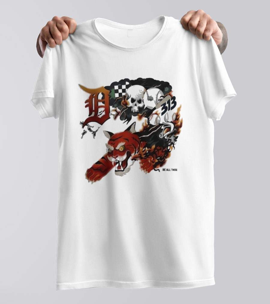 Detroit Tigers Boys & Girls Clubs Of Greater Detroit 313 Skulls Tiger Flame 2026 T-Shirt