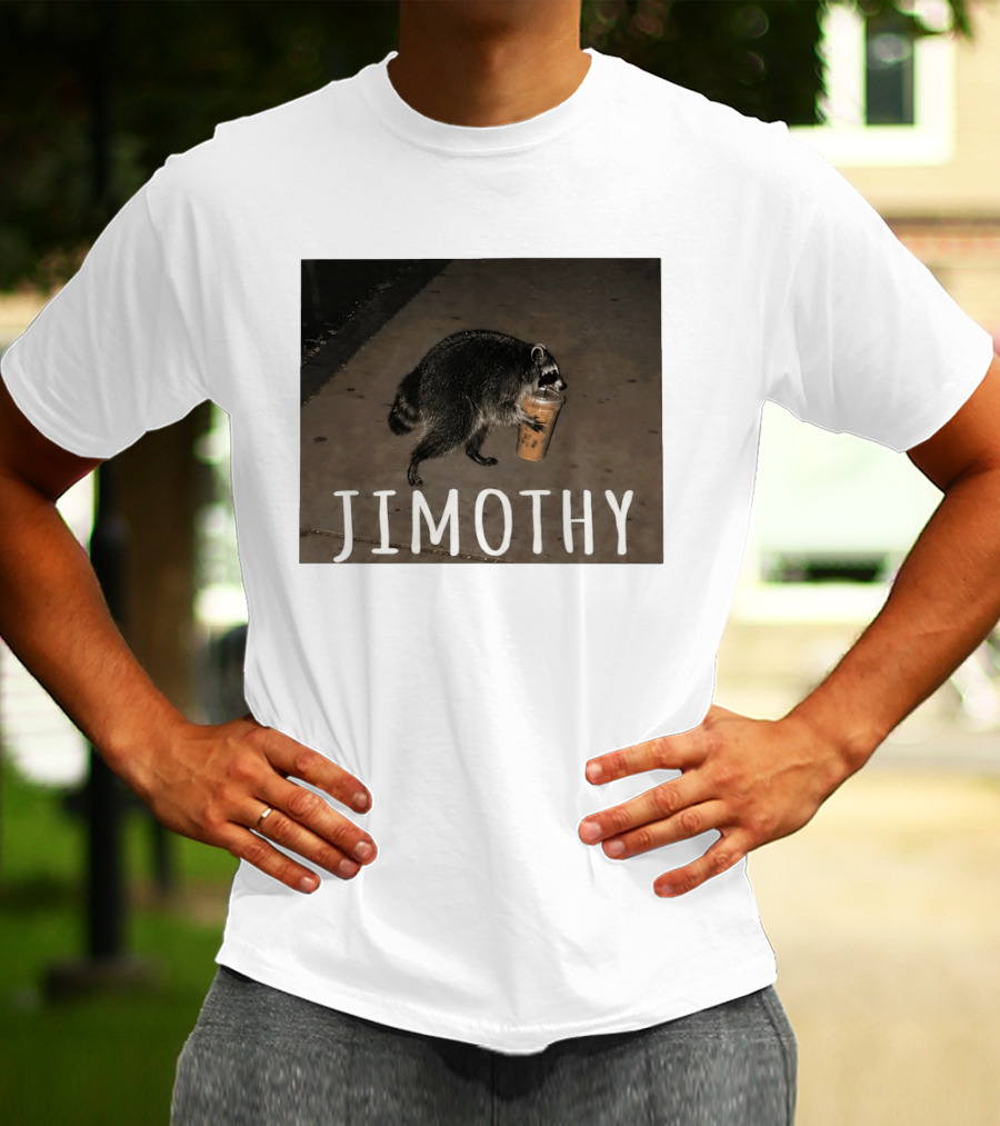Jimothy Raccoon Carrying Iced Coffee Meme Animal Lover T-Shirt