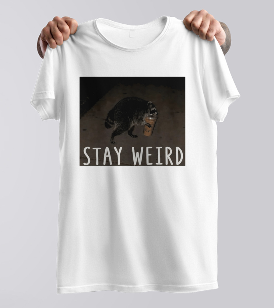 Jimothy Raccoon Drinking Iced Coffee Stay Weird Animal Lover Meme T-Shirt