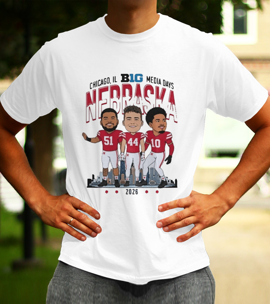 Chicago IL B1G Media Days 2026 Nebraska Cornhuskers Caricature T-Shirt