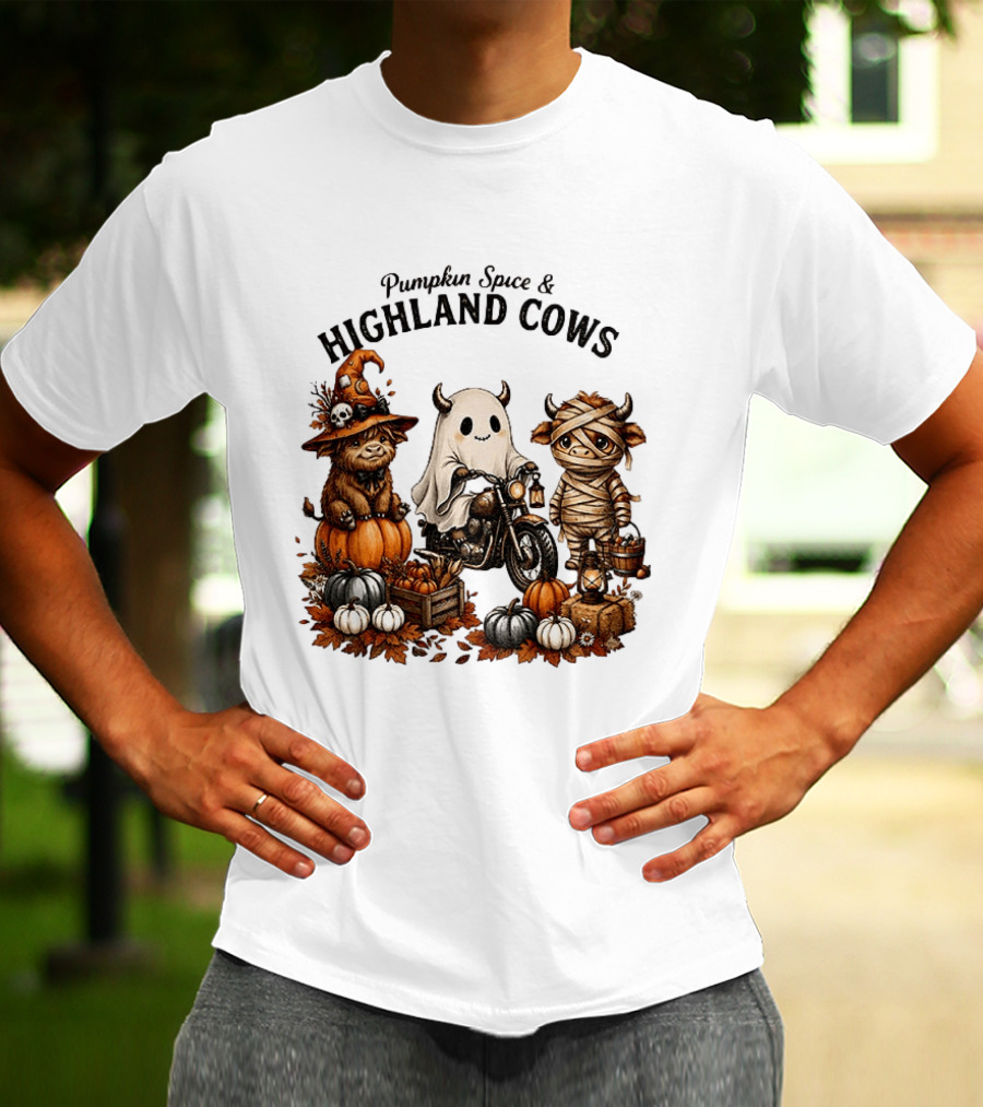 Pumpkin Spice And Highland Cows Halloween Fun T-Shirt