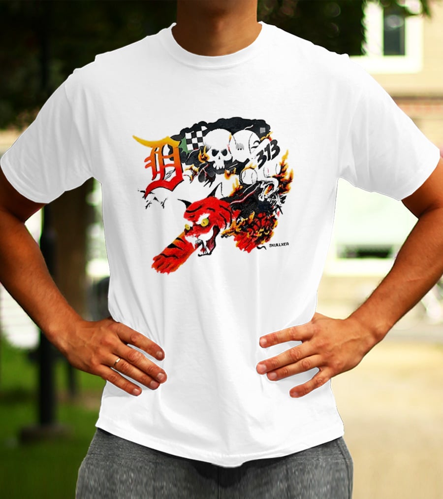 Skullxer 313 Detroit Tigers MLB 2026 With Flaming Devil And Skulls T-Shirt
