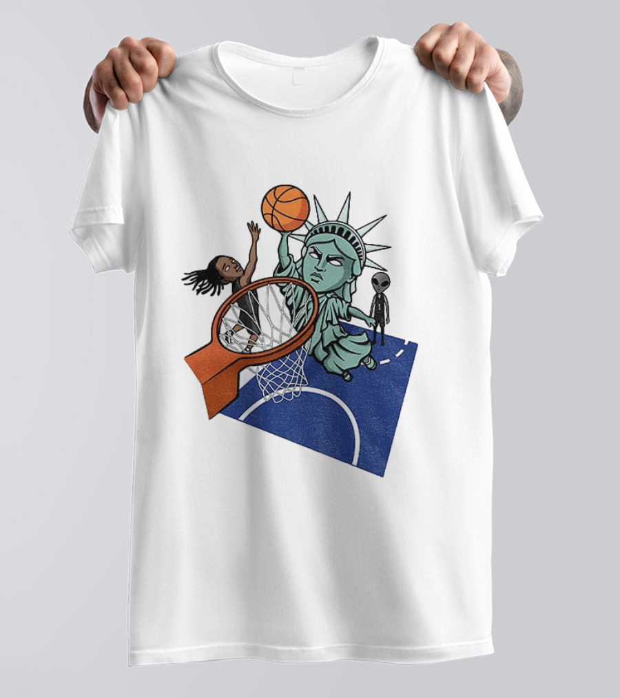Statue Of Liberty OG Anunoby New York Knicks Basketball NBA Cartoon T-Shirt