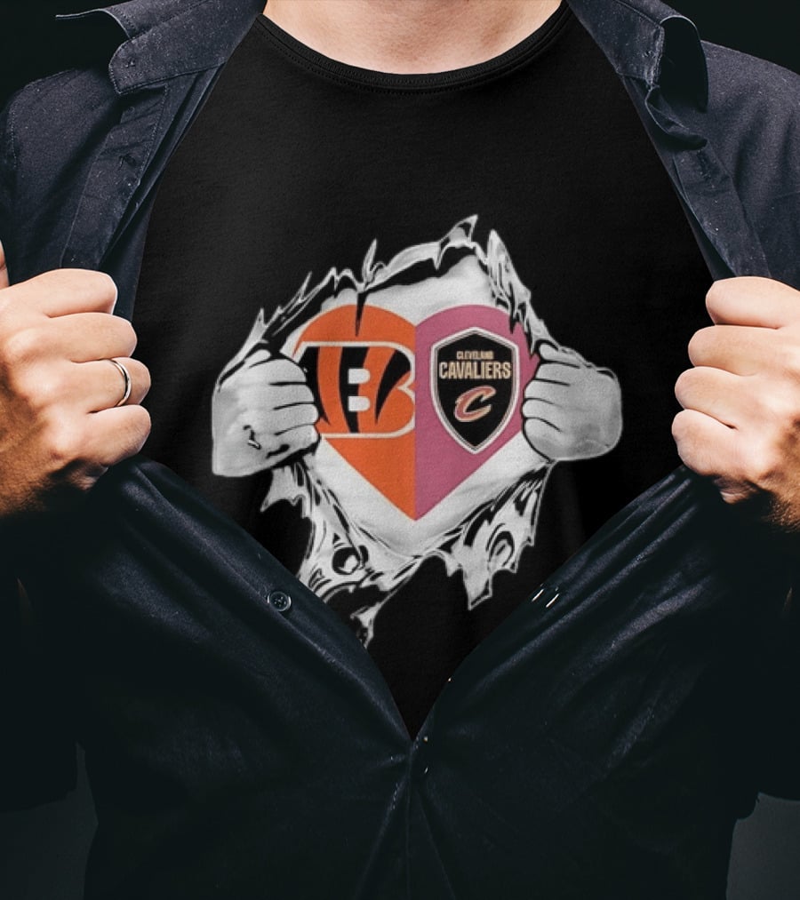 Cincinnati Bengals Cleveland Cavaliers Heart Rip Tattered T-Shirt