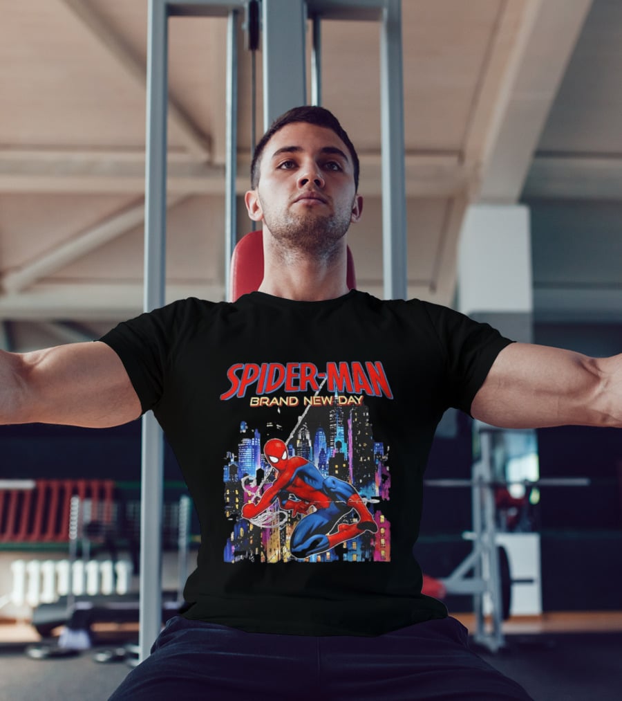 Spider Man Brand New Day Web Superhero Swinging City Night Marvel Studios T-Shirt
