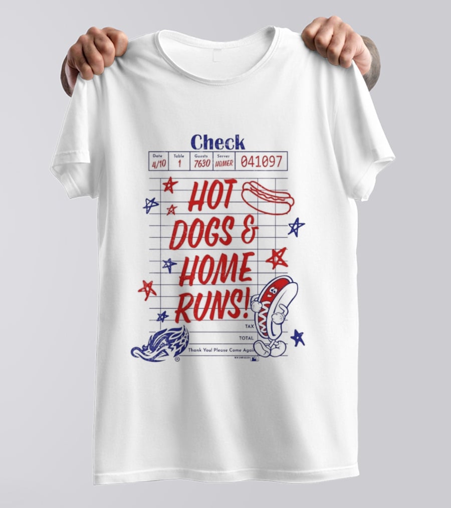 Akron RubberDucks Hot Dogs & Home Runs Restaurant Check T-Shirt