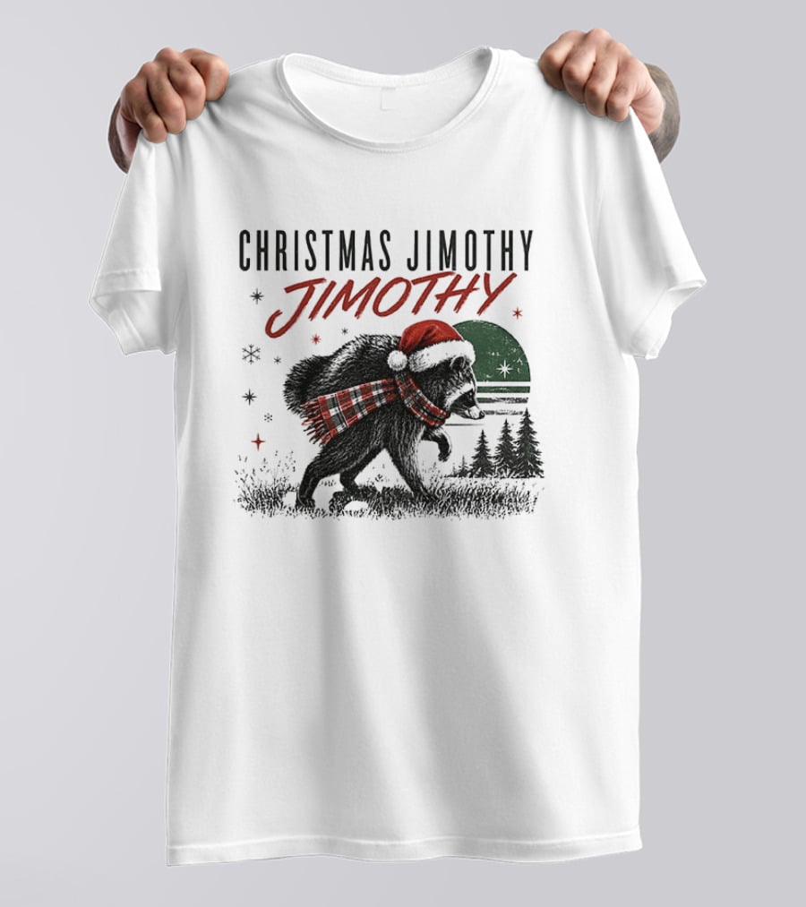 Christmas Jimothy Raccoon Holiday Trash Panda Santa Hat Festive Scarf T-Shirt