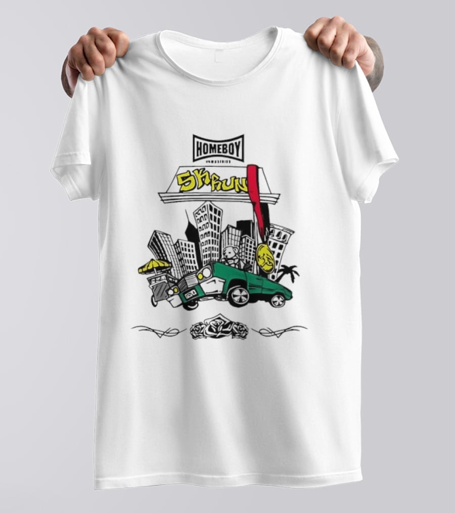 Homeboy Skrun Teddy Bear Driving City 5k Run Streetwear Adventure T-Shirt