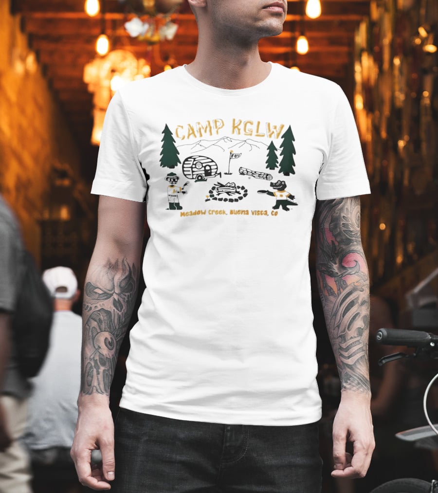 Camp KGLW Meadow Creek Buena Vista CO Skeleton Gator Camping Disc Golf T-Shirt