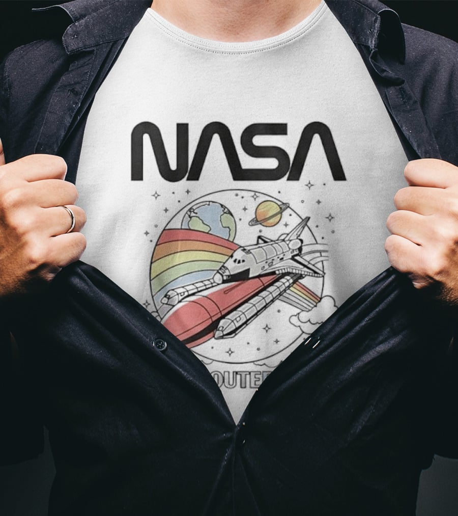 NASA Off To Outer Space Rainbow Planet Shuttle Adventure T-Shirt