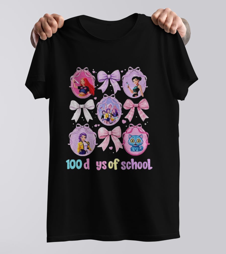 100 Days Of School Girls Bands Hunter Saja Bows And Characters T-Shirt