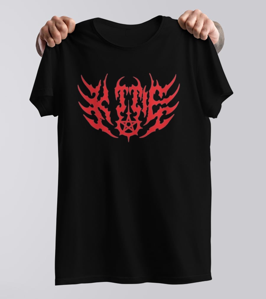 Kittie Red Flame Death Metal Pentagram T-Shirt
