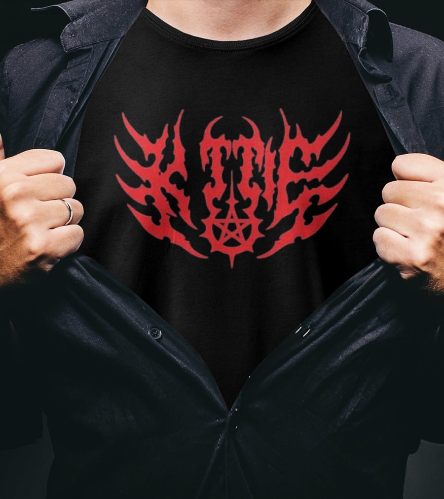 Kittie Red Flame Death Metal Pentagram T-Shirt