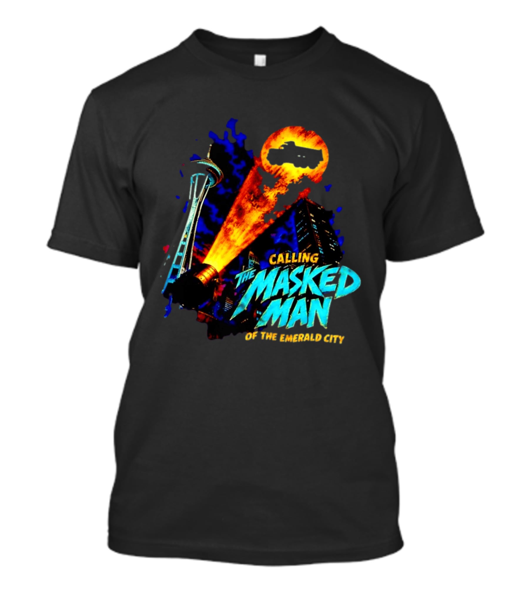 Calling The Masked Man Emerald City Space Needle T-Shirt