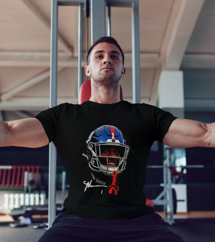 New York Giants Malik Nabers Helmet Big Head Signature T-Shirt
