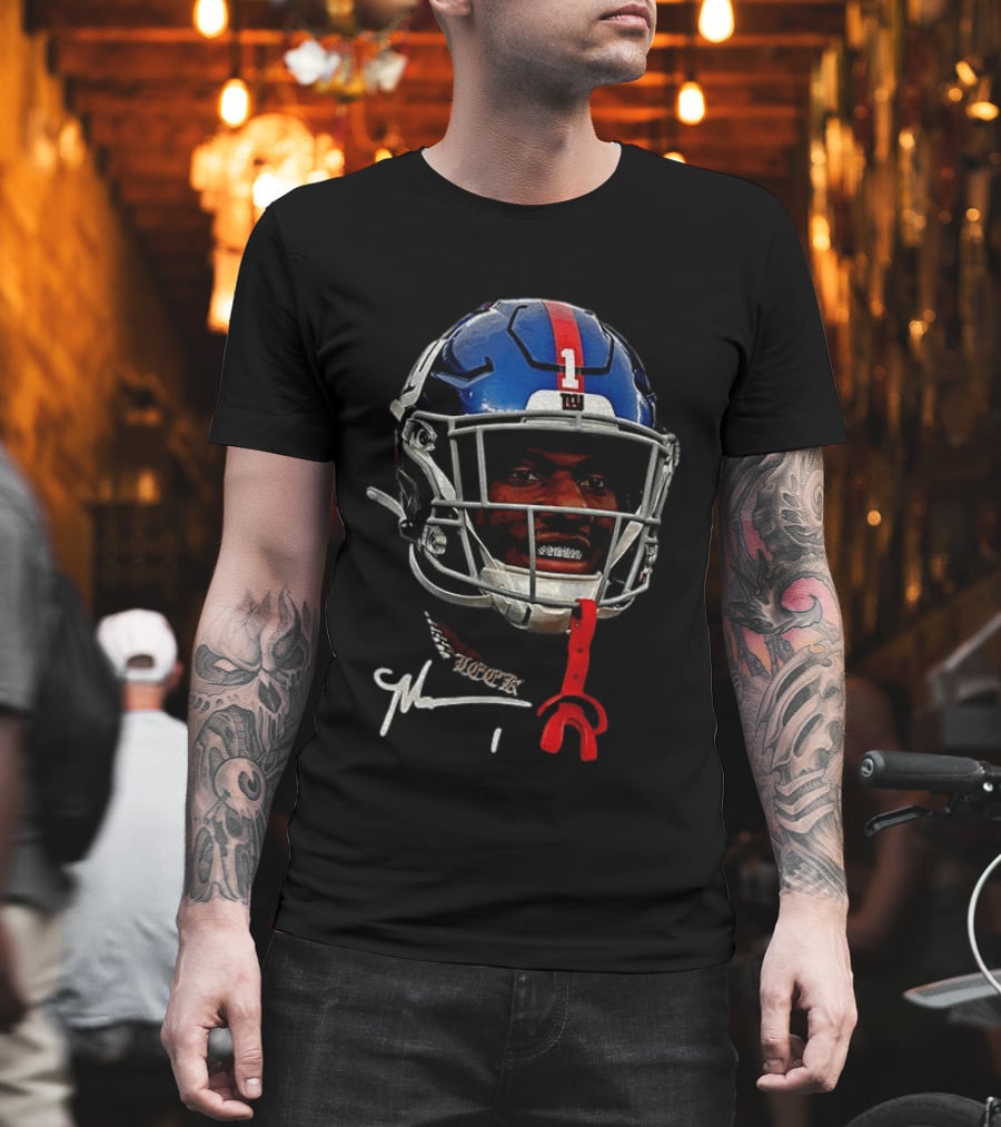 New York Giants Malik Nabers Helmet Big Head Signature T-Shirt