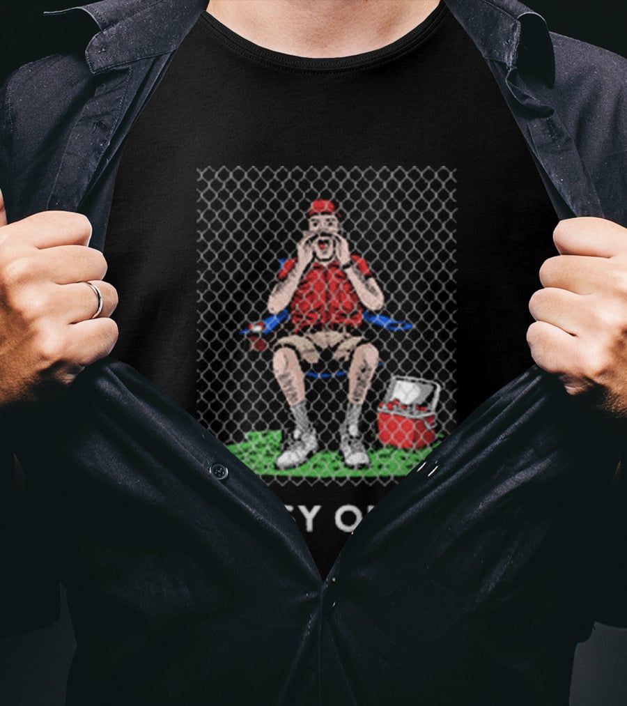 Easy Out Umpire Sitting Behind Chain Link Fence T-Shirt