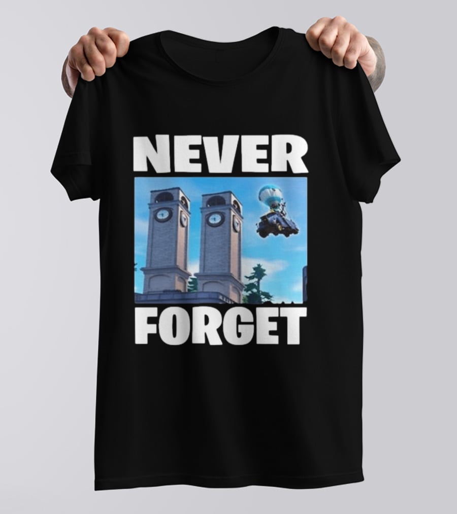 NEVER FORGET Twin Tilted Towers Fortnite Battle Bus T-Shirt